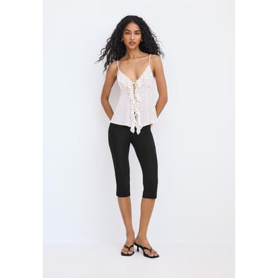 Stradivarius Top met print en volants  Ecru XS