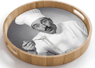 Dienblad rond 40x40 cm - Schootdienblad hout - Chef - Spaghetti - Pasta - Borrelplank rechthoek - Plateau houten dienbladen