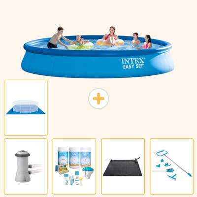 Intex Rond Opblaasbaar Easy Set Zwembad - 457 x 84 cm - Blauw - Inclusief Pomp - Onderhoudspakket - Solar Mat - Schoonmaakset - Grondzeil - 6-delig