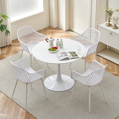 EGGREE eettafel en stoelen set, tafel met een diameter van 100 cm en 4 zwarte stoelen - geschikt voor bar - keukeneiland - café en eetkamer