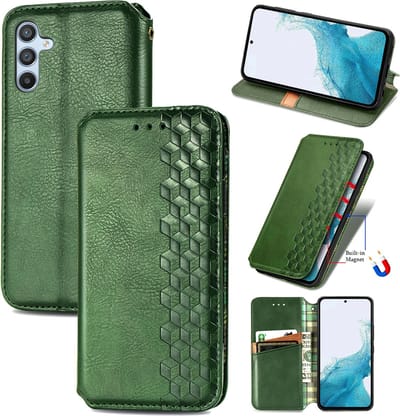 Luxe PU Lederen Ruitpatroon Wallet Case + PMMA Screenprotector voor Galaxy A54 _ Groen