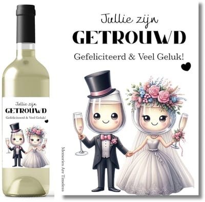 Cadeau Wijnetiket Huwelijk | Gefeliciteerd & Veel Geluk | Trouwcadeau