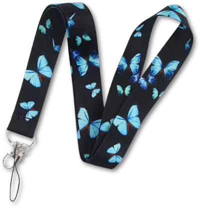 Travel Cords - Keycord Blue Butterflies - vlinders blauw - stevig lanyard - sleutelhanger - sleutelkoord - met telefoonkoord - sleutels