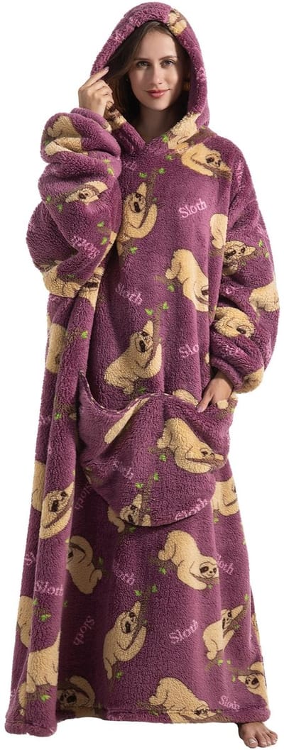 extra lange oversized deken-hoodie, behaaglijke fleece voor volwassen vrouwen, draagbare deken, pluizig gigantisch sweatshirt met capuchon voor tieners