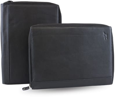 Fana Bags Leren Schrijfmap Zwart - Luxe Lederen Conferentiemap met Rits - A4 Business Schrijfmap met 2 Compartimenten - Perfect voor Vergaderingen