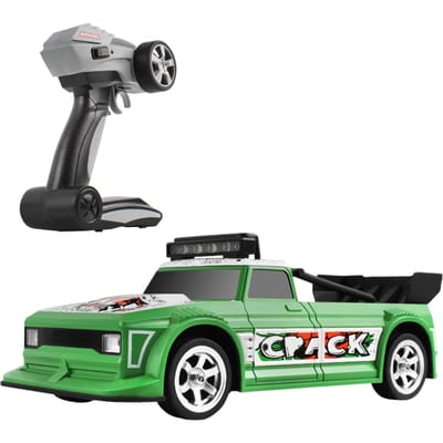 Voiture télécommandée, échelle 2,4 G, voiture de dérive télécommandée, voiture de course 4 roues motrices à grande vitesse, voiture jouet rechargeable avec lumières LED, fonction de pulvérisation, pneus en caoutchouc 1 Battery vert