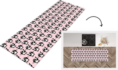 Keukenloper - Loper keuken - Koe - Roze - Patronen - 150x50 cm - Keukenloper vinyl