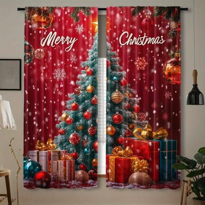 2 stuks Kerst Rendier Kerstman & Sneeuwpop Gordijnen Digitale Print, Tunnelontwerp voor Woonkamer Keuken Slaapkamer Decor 100W130H(CM)40x51in&Grommet Top white