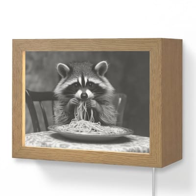 Wandlamp 20x15 cm - Oplaadbaar - Wasbeer - Cute - Pasta - Tafelkleed - Zwart - Wit - Wandlampen binnen woonkamer - Slaapkamer lamp met kabel - Decoratieve nachtlamp - Vloerlamp snoer