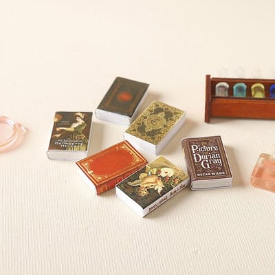6 stuks 1:12 Poppenhuis Miniatuur Boek Stripboek Kleine Boekjes Mini Model Kinderen Doe-alsof Spel Perfect Speelgoed Poppenhuis Accessoires beige