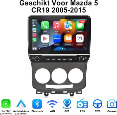 Junsun Android 15 Autoradio Geschikt Voor Mazda 5 CR19 2005-2015 Accessoires, 2GB+64GB, Draadloze CarPlay & Andriod Auto, DAB+, GPS-navigatiesysteem, Bluetooth, Stuurwielbediening, WiFi, 10.1-inch IPS HD Touchscreen, DSP, Quad-core processor