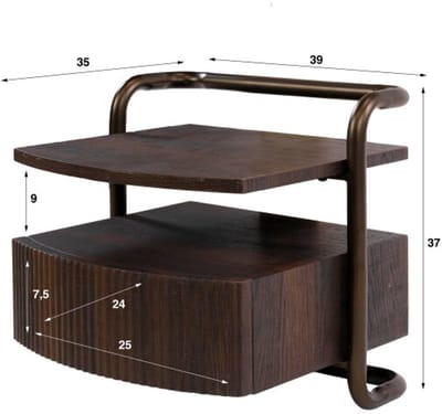 Nachtkastje Bend zwevend 1L - 3D eiken donkerbruin
