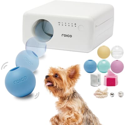 Jouets de balle automatique pour chiens et animaux de compagnie Balle automatique éducative avec arrêt automatique [TREATOI] Jouet, lancer, chats, balle, distributeur, jouet, white