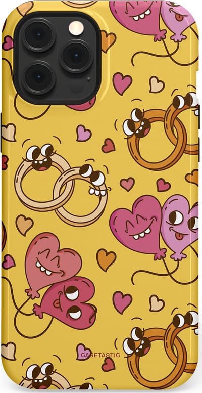 Casetastic Hoesje Geschikt voor Apple iPhone 12 Pro Max Magsafe - Stijlvolle Beschermende Duo-layer Case - Gele Hartenpret