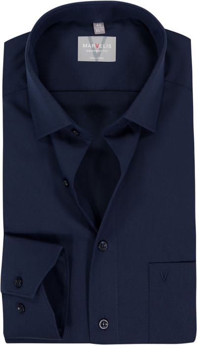 MARVELIS comfort fit overhemd - structuur - donkerblauw - Strijkvrij - Boordmaat: 41 (EU maat: L)