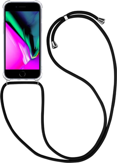Hoesje - Geschikt voor Apple iPhone 7 - Met Koord - Shock Proof - Siliconen Case - Telefoonkoord - Back Cover - Telefoon Hoes Shockproof - Telefoonketting - Telefoonhoes - Transparant