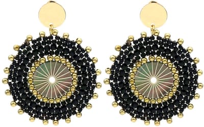 Oorbellen met glaskralen – zwart – 5,5x4,5 cm