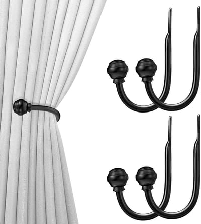 Gordijn Holdbacks - Gordijn Tiebacks - Venster Decoratie - Wandmontage Haken - 4 stuks - Zwart