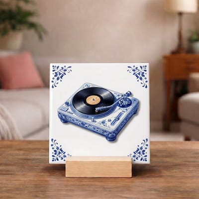 Delftsblauw Tegeltje 11x11 Platenspeler – Origineel Cadeau voor Muziekliefhebber