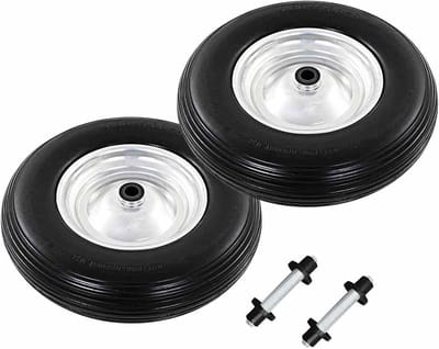Reservewielen Set - Massieve PU Wielen - Zware Lasten Vervoeren - Doorslagbestendig Materiaal - 4.00-8 390mm - Zwart en Zilver