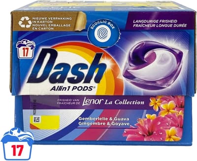 Dash - Lenor Collectie - Wasmiddel Capsules - All-in-1 Pods - Witte en Gekleurde Was - Gemberlelie & Guava - 17 Wasbeurten - 1 stuk