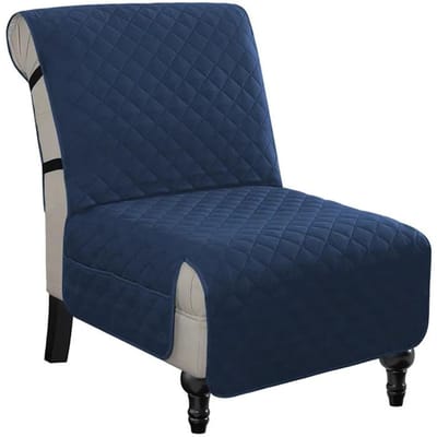 Gewatteerde Accent Armloze Stoelhoes Effen Kleur Antislip Bankhoes Stoelkussen met Opbergzak Stofdicht Woonkamer Hotel