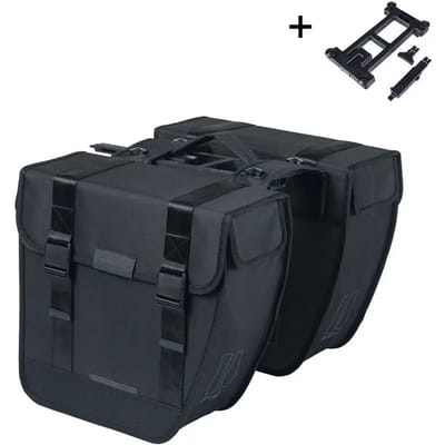 Basil Tour - dubbele fietstas MIK - 28L - zwart - waterafstotend - ton-sur-ton-reflectie
