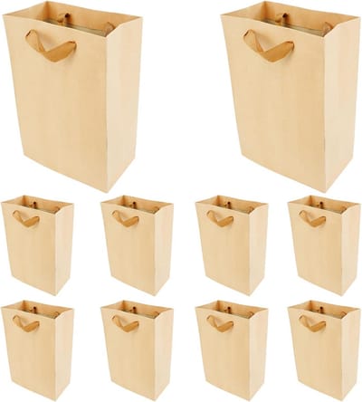SolidKeus - Set van 10 Kraft Papieren Cadeau Tassen met Handvatten (Bruin)