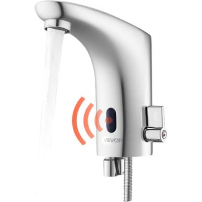 VEVOR Touchless wastafelkraan (verchroomd zilver) Automatische wastafelkraan voor in de badkamer, handsfree verstelbare eengreepsmengkraan, op batterijen werkende sensorkraan, verchroomd zilver