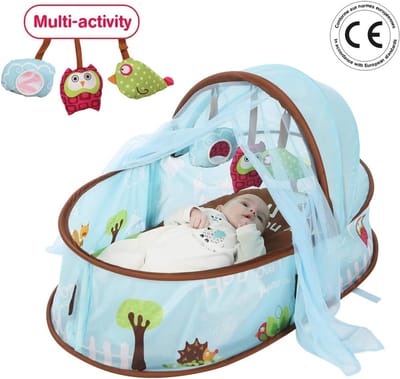 Reiswieg Baby - Draagbaar Bedje - Veilig Slapen - Snelle Opzet - 90x52x50 cm - Blauw