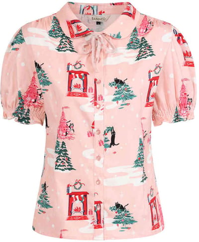Banned - Lilly Puuurfect Christmas Blouse - S - Roze