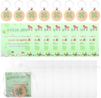 Geluksset met 8 Stukken, Motivatie Sleutelhanger, Klavertje Vier, Wenskaart en Organza Zak voor Examens, Verjaardag en Kerstcadeau