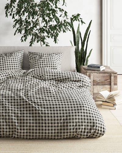 Mistral Home - DEKBEDOVERTREK - recycled katoen renforcé - 140 x 200 cm + 65 x 65 cm - eenpersoons - ruiten - grijs- Duurzaam