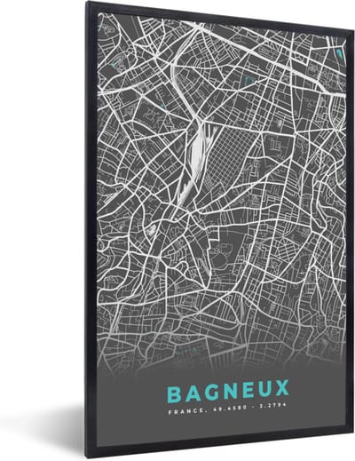 Fotolijst incl. Poster - Frankrijk - Plattegrond - Stadskaart - Kaart - Bagneux - 40x60 cm - Posterlijst