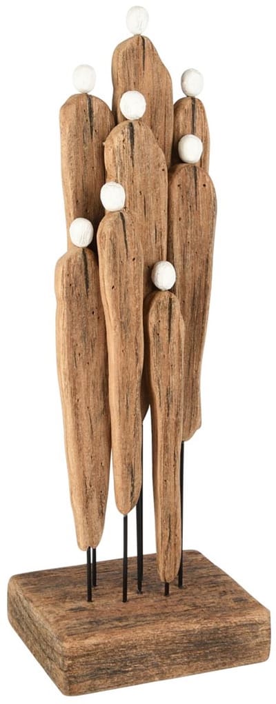 Dekoratief | Deco familie op voet, naturel/wit, hout, 14x12x42cm | A255556