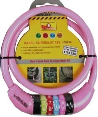 Stahlex Cijfer fietsslot - kabelslot met instelbare code - roze - 10x650mm