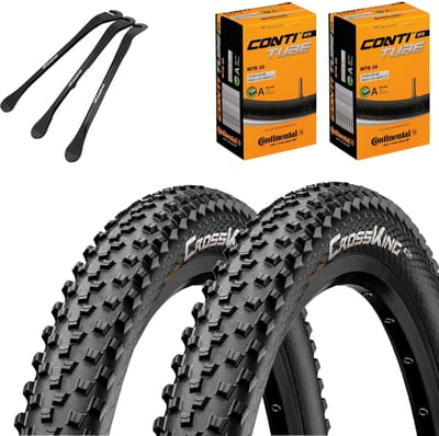 2x Continental Cross King Wire MTB-banden 29" (55-622) + AV Autoventiel binnenbanden + 3x MSZweirad bandenlichters