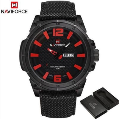 Naviforce Horloge - NF9066 - Ø 47 mm - Zwart/Rood - Inclusief horlogedoosje
