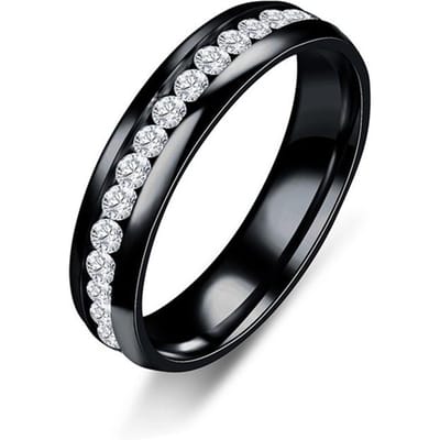 6MM Roestvrij Staal Kristal Ringen Voor Vrouwen Mode Volledige Strass Titanium Staal Bruidsring Trendy Huwelijksfeest Sieraden Cadeau 8 black