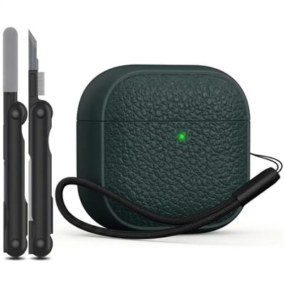 Groen hoesje voor oordopjes unisex met textuur en draagkoord geschikt voor AirPods 4 inclusief reinigingsset en TPU beschermhoes