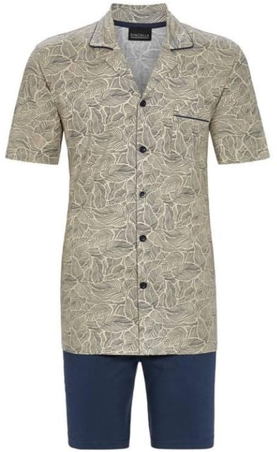 Heren doorknoopshortama bladeren karamel - Beige - Maat - 56