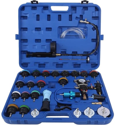 Radiateur Druktester Kit - Koelvloeistof Detector - Lekkages Opsporen - Universele Toepassing - 33 Delig - Blauw