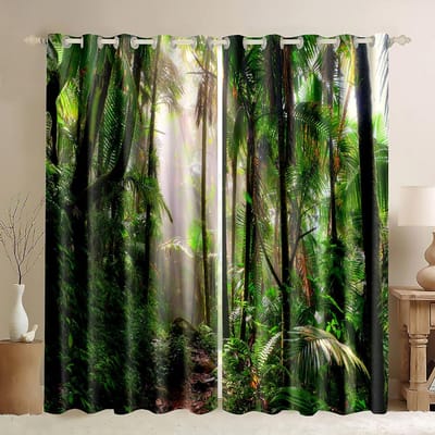 3D-print Bosboom Landschap Dunne Raambekleding Jungle Wilde Natuur Botanisch Print Ontwerp Patroon voor Woonkamer Slaapkamer W50H60(CM)x2PCS&Grommet Top