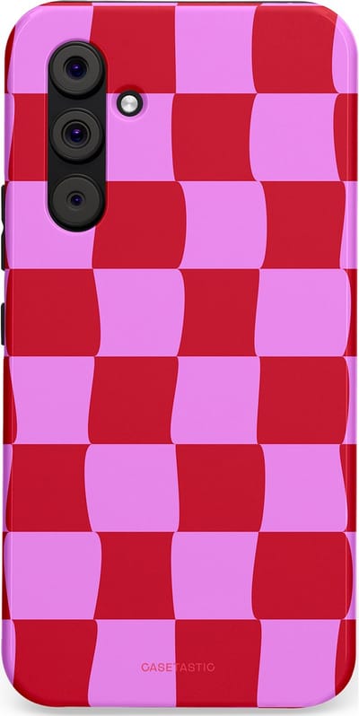 Casetastic hoesje geschikt voor Samsung Galaxy A54 (2023) 5G - Dubbellaagse bescherming - Dansend Ruitje - Fashion Case - Rood Lavendel Roze