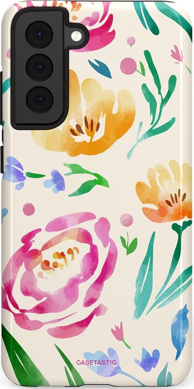 Casetastic hoesje geschikt voor Samsung Galaxy S21 FE 5G - Dubbellaagse bescherming - Aquarel serenade - Fashion Case - Wit Mintgroen Crème Lichtroze