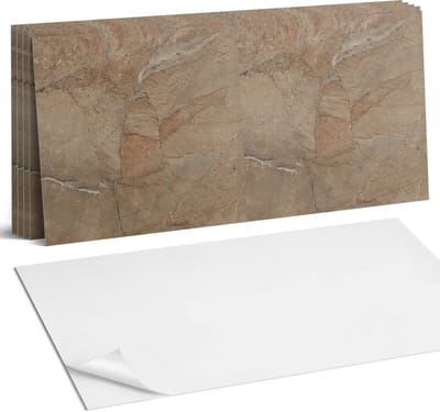 Coloray Plaktegels - Natuursteenpatroon Wandtegel Zelfklevend - 60 cm x 30 cm - Beige Plaktegels - 6 stuks - Rechthoek PVC Tegels - Plaktegels Keuken - Zelfklevende Vloertegels Badkamer - Vinyl Tegels - Zelfklevende Wandtegels