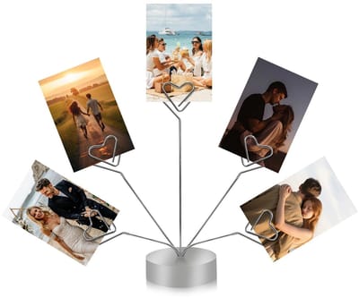 Dailygoods- Fotostandaard Hartvormig - Boomhouder voor Foto's - Vijf Clips - Ronde Voet - Cadeau voor Feestdagen - Bureau Fotodisplay - Fotolijst