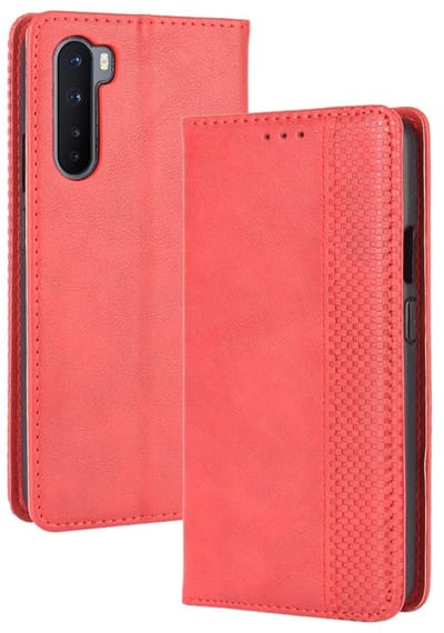 Coverup Hoesje - Geschikt voor OnePlus Nord Hoesje - Coverup Vintage Style Book Case - Rood