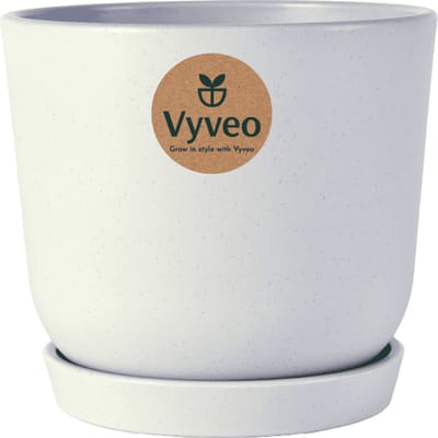 Vyveo - Bloempot Soren met onderzetter - 13x12 - Lichtgrijs - Bloempot voor binnen en buiten - Lichtgewicht - Breukbestendig - Vorstbestendig - UV-bestendig