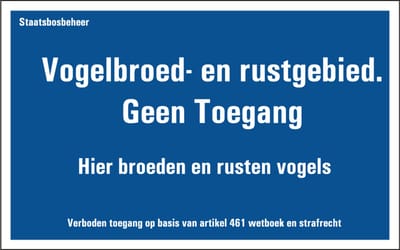 Vogelbroed- en rustseizoen geen toegang bord 400 x 250 mm